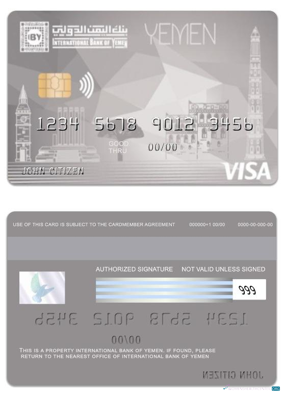 Download Yemen International Bank of Yemen visa internet card Photoshop template
